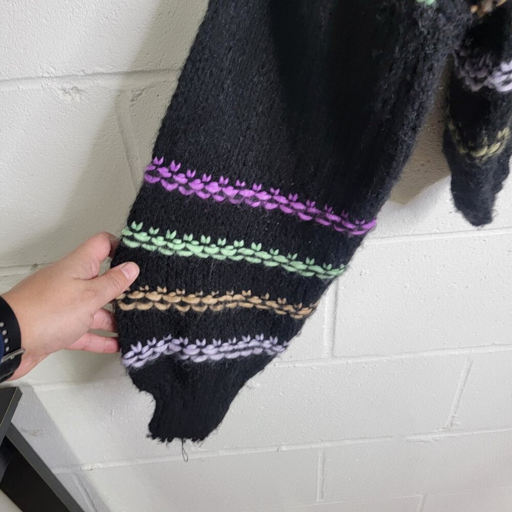 NVLT Rainbow Stripe Sweater Large Balloon Sleeve Cropped Boxy Wool Blend Anthro - Picture 4 of 8